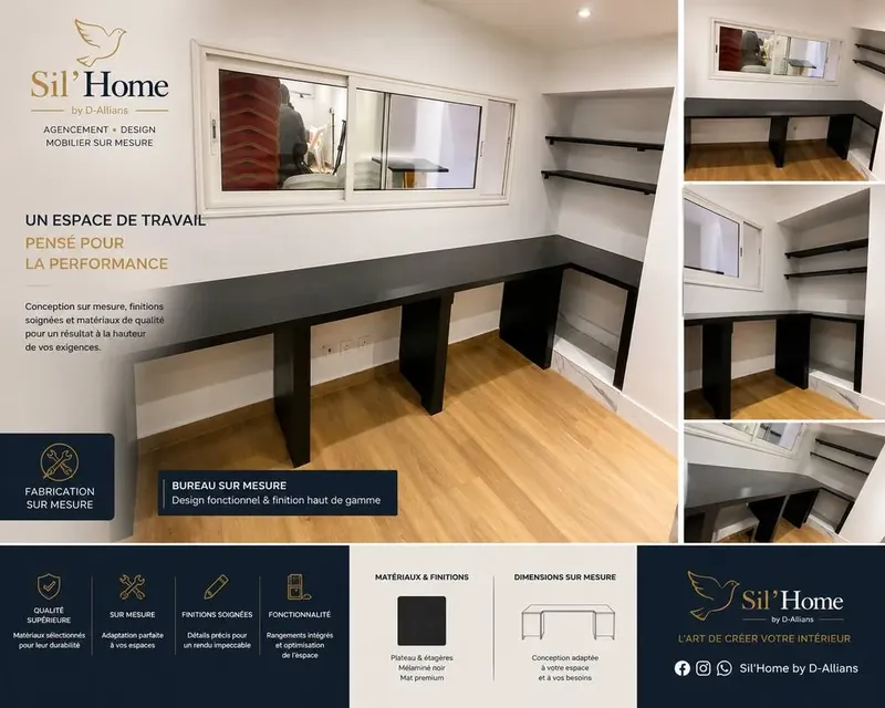 Bureau sur mesure — mélaminé noir mat premium — Bureau, D-Allians Abidjan