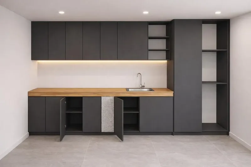 Cuisine graphite & plan bois — Sil'home par D-Allians