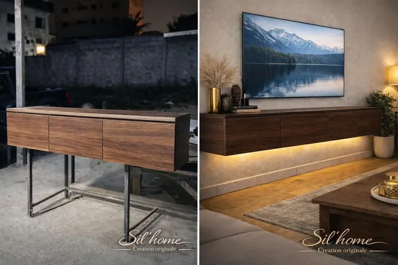 Meuble TV noyer & éclairage indirect — Sil'home par D-Allians